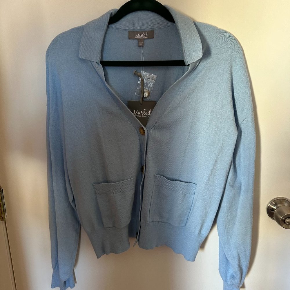 Light blue button down cardigan with collar